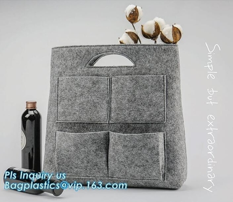 handmade felt shopping bag with handle, ladies fashion felt tote bag with PU handle, OEM gray 2mm thick felt handle fash