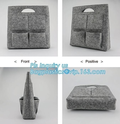 handmade felt shopping bag with handle, ladies fashion felt tote bag with PU handle, OEM gray 2mm thick felt handle fash