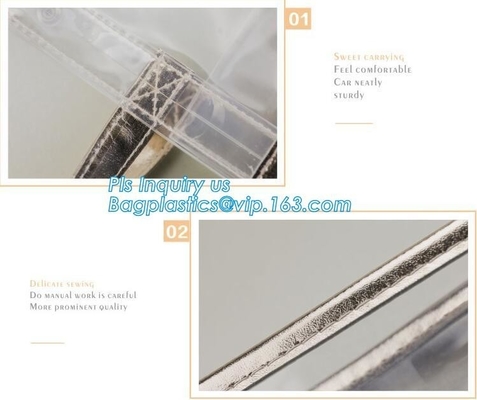 promotional clear pvc cosmetic bags handle zipper for sale, eco soft loop die cut pvc clear handle plastic shopping bags