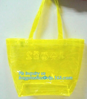 soft loop handle red color 6p free clear PVC bag, handle PVC vinyl packaging bag for gifts, vinyl PVC handles bags with