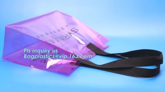 customized handle logo clear pvc bag with zipper china manufacturer, environmental friendly clear pvc plastic handle bag