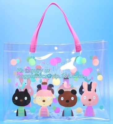 pvc packaging shopping handle bag with button, promotional clear tote pvc handle shopping bag pvc tote bag, die cut hand