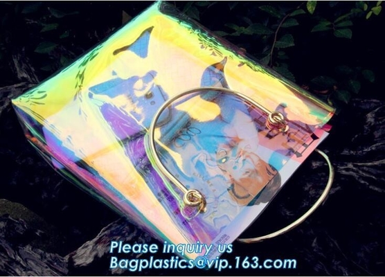 neon laser shopping beach bag tote bag, Summer PVC Beach Handbag Neon Colored Beach Bags, transparent beach bag women's