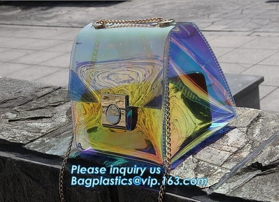 Women's Holographic Laser PVC Chain Cross Body Bag Clutch Shoulder Bag, Women Waterproof Security Shoulder Clear Tote ba