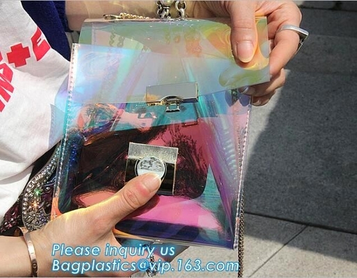 Women's Holographic Laser PVC Chain Cross Body Bag Clutch Shoulder Bag, Women Waterproof Security Shoulder Clear Tote ba