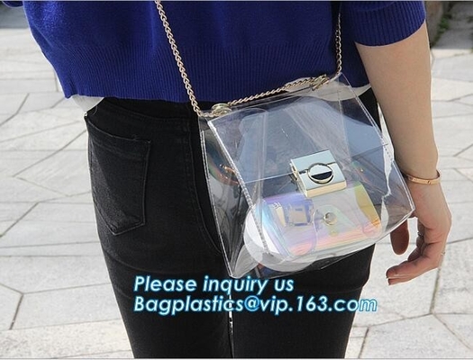 Women's Holographic Laser PVC Chain Cross Body Bag Clutch Shoulder Bag, Women Waterproof Security Shoulder Clear Tote ba