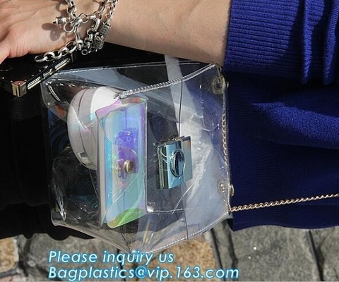 Women's Holographic Laser PVC Chain Cross Body Bag Clutch Shoulder Bag, Women Waterproof Security Shoulder Clear Tote ba