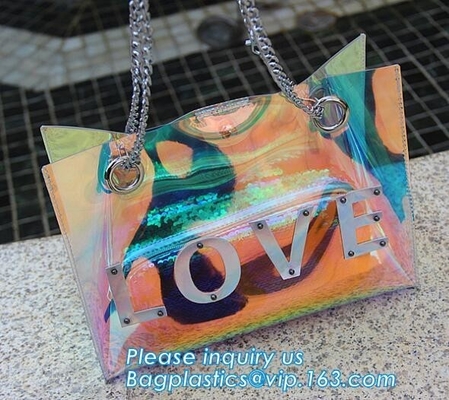 Summer Beach Bag Vinyl PVC Transparent Small Tote Handbags Shopping Shoulder Bags, pvc waterproof shoulder beach bag, pa