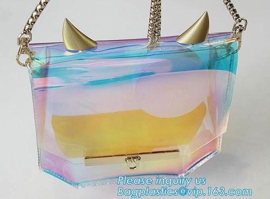 laser PVC new material printing shoulder tote bag, Girls Shoulder Tote Beach Bag, Ladies Transparent PVC Beach Handbag