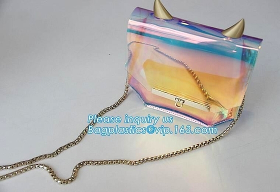 PVC shoulder bag/transparent tote bag, Clear PVC Tote Bag Beach Bag, pvc shoulder bag with golden chain, clutch, packs