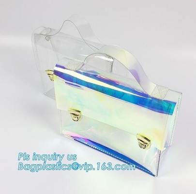 summer laser pvc shopping bag fashion transparent PVC tote handbag, Promotional cheap clear ladies fashion pvc plastic H