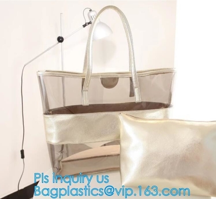 Pvc Customized Women Clear Bag Waterproof Shoulder Bag With Cosmetic, pvc clear beach bags/ pvc shoulder bag factory
