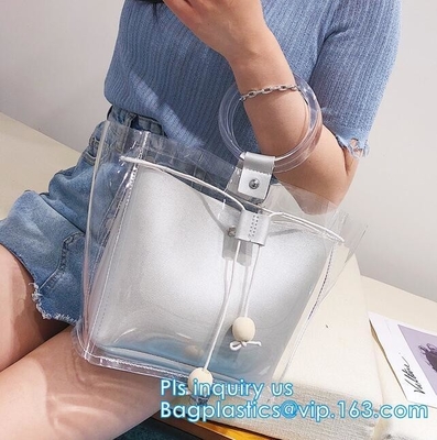 PVC transparent shopping bag, Zipper PVC Vinyl Tote Shopping Bag, PVC shopping reusable tote bags with carry handle, bag