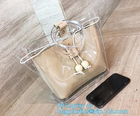 Semi Clear Plastic Gift Bags With Brown Handle Wedding Gift Packaging Bags Birthday Handbag Party Favors PP Gift Wrap