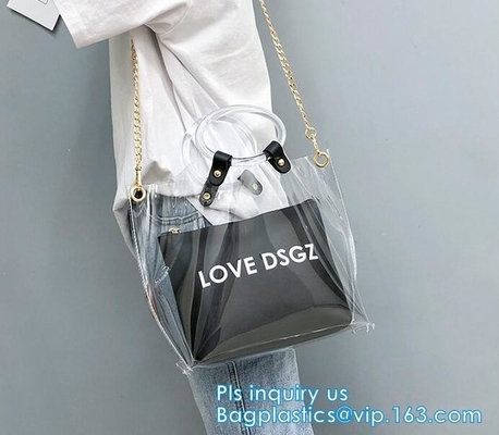 fashion shopping clear pvc tote bag, Luxury PVC Printed Women Handbags, Professional design PVC handbags with zipper