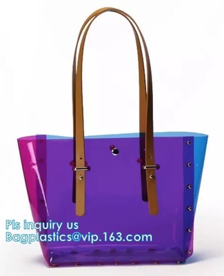 PVC Shopping Bag Security Work Tote Shoulder Bag Womens Handbag, pvc transparent women summer handbag, tote shopper bags