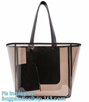 Fashion woman full print pvc private label handbag manufacturer, PVC Transparent Handbag Women bag, student pack swimmin