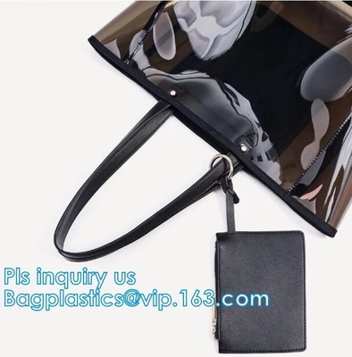 Fashion woman full print pvc private label handbag manufacturer, PVC Transparent Handbag Women bag, student pack swimmin