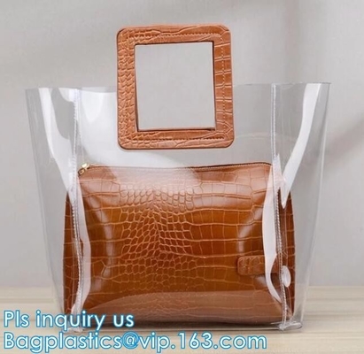 Promotional Sport Travel Womens Shopping Shoulder Strap Clear PVC Zipper Beach Tote Bag, shoulder PVC jelly bag tote han