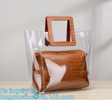 Promotional Sport Travel Womens Shopping Shoulder Strap Clear PVC Zipper Beach Tote Bag, shoulder PVC jelly bag tote han