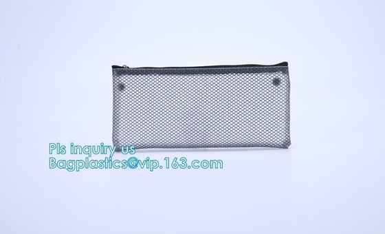 Embroidery Logo black nylon mesh cosmetic bag with zipper, mesh net zipper cosmetic makeup bag with custom logo, Women M