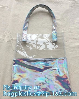 PVC Promotional Cosmetic travel bag with die cut handle, gift and shopping bags with handles customized pvc bag, station