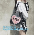 Handle Style PVC Material Shopping Tote Bags, Vinyl PVC Tote Handle Cosmetic Handbag Swimming Bag for Girls, black mesh