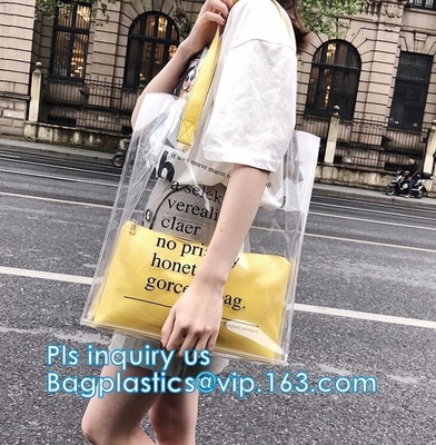 Reusable PVC Soft Loop Handle Bags, long handle clear pvc bedding yellow pvc blanket bag, transparent PVC handle plastic