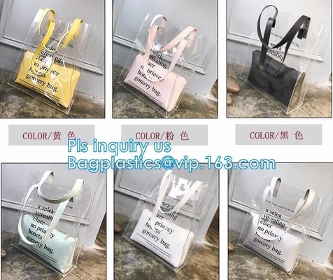 Reusable PVC Soft Loop Handle Bags, long handle clear pvc bedding yellow pvc blanket bag, transparent PVC handle plastic