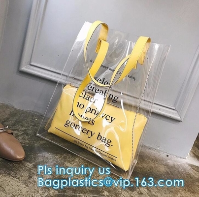 Reusable PVC Soft Loop Handle Bags, long handle clear pvc bedding yellow pvc blanket bag, transparent PVC handle plastic