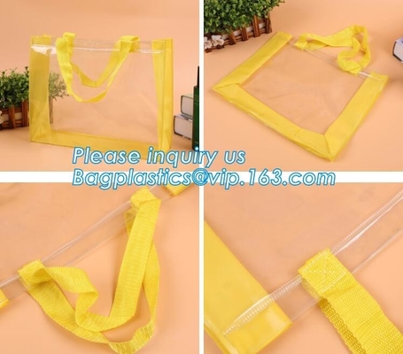 PVC and non woven zippered apparel packaging bag, gift package bag with handle, bags with zipper and sewn handle, carry