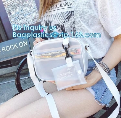 Vintage style clear PVC crossbody shoulder shopping bag, Ladies Handbag Clear Crossbody Shoulder Bag Sets, Reusable wome