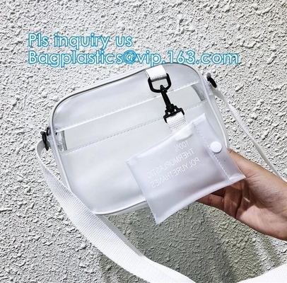 Vintage style clear PVC crossbody shoulder shopping bag, Ladies Handbag Clear Crossbody Shoulder Bag Sets, Reusable wome