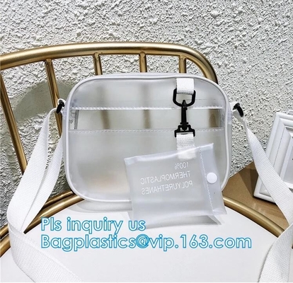 Vintage style clear PVC crossbody shoulder shopping bag, Ladies Handbag Clear Crossbody Shoulder Bag Sets, Reusable wome