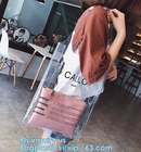 Zipper Clear Stadium PVC Shopping Tote Bag With Side Pocket, promotional shiny vinyl pvc shopping tote bag, 600D PVC Pol