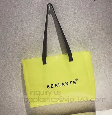 Semi-clear Tote Bags Stripe PVC Shoulder Bag with Pouch, PVC PU Trendy Handbag Shoulder Bag Beach Bag, PVC shoulder bag