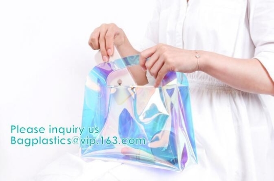 Glitter Custom PVC Laser Clear Holographic TPU Cosmetic Makeup Bag,Hologram Holographic handle Zip Cosmetic Makeup Bag