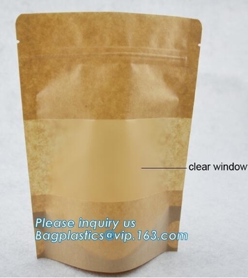 Square Bottom Gusseted Resealable Kraft Paper Stand Up Pouch Rice Packaging Bag With Zipper And Window BAGEASE PACKAGE