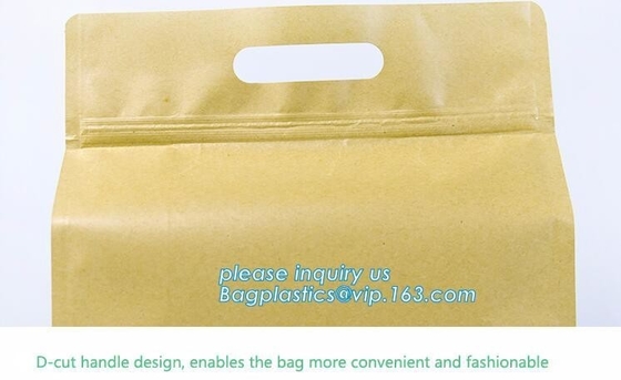 Stand up Zip lockkk kraft paper bags with clear window,resealable zipper stand up clear window brown kraft paper bag BAGEAS