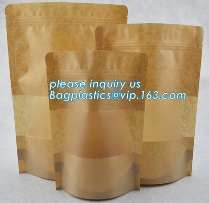 Stand up Zip lockkk kraft paper bags with clear window,resealable zipper stand up clear window brown kraft paper bag BAGEAS