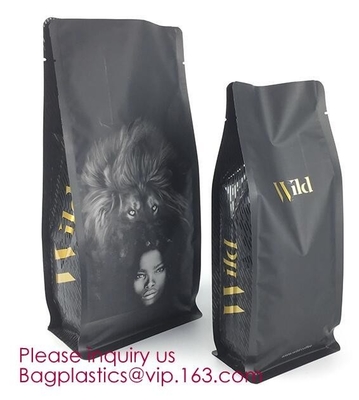 Custom Printing Aluminum Foil Flat Bottom Pouch Bag Wholesale Square Bottom Coffee Bean Snack Packaging Bag With Valve