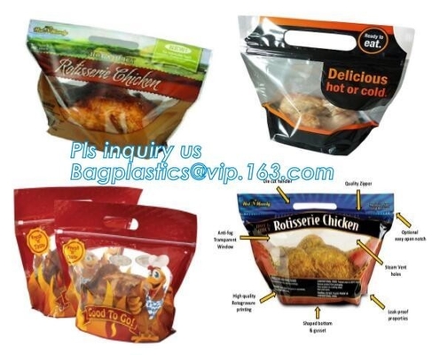 Biodegradable Roasted Chicken Rotisserie Bag Zipper Bags For Take Away Food Package, Microwave Safe Deep Frozen Plastic Packaging Bags For Fried Chicken Packaging