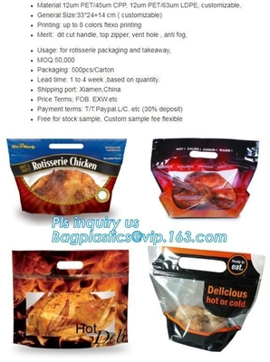 Hot Deli bag Chicken stand up pouch bag, matt transparent frozen chicken BOPP/CPP packaging bag, Hot Chicken bag