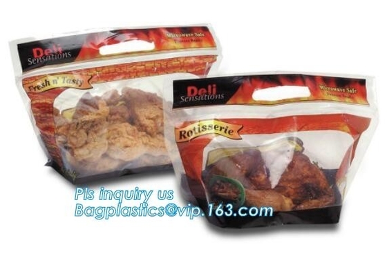 Stand up food airtight roasting chicken packaging bag, hot chicken hot food plastic bag, Resealable Plastic Roast Chicke