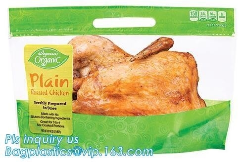 chicken plastic bags for hot roast chicken packaging,with handle and zipper,anti-fogging, Turkey chicken roasted plastic