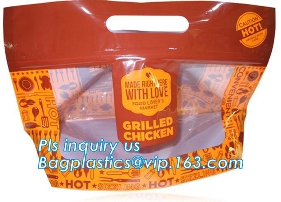 Anti Fog Material Resealabele Plastic Hot Chicken Bag, slide zipper pet microwave oven roasting bag, OEM logo plastic PE