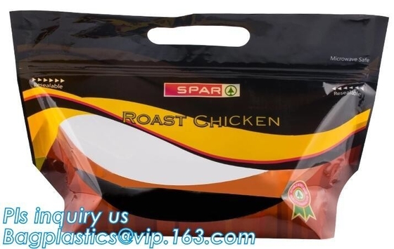 Anti Fog Material Resealabele Plastic Hot Chicken Bag, slide zipper pet microwave oven roasting bag, OEM logo plastic PE