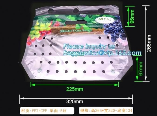 Zip lockkk packaging pouch with vent hole and handle, grape bag/mango bag/fruit vegetable slider, Slider Zip Lock Zipper Fr