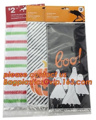 Halloween CPP plastic Cello Treat Bag with black twist ties,Pumpkin Bag Kids Candy Bag For Children Handhold bag Festiva