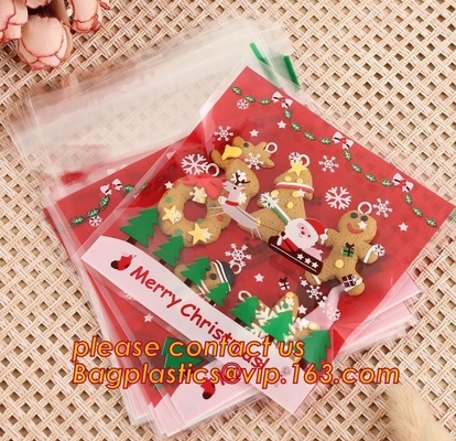 professional design cute santa deer elk christmas opp cookie bags, moisture proof opp cookies bag,Merry Christmas 50 Pcs